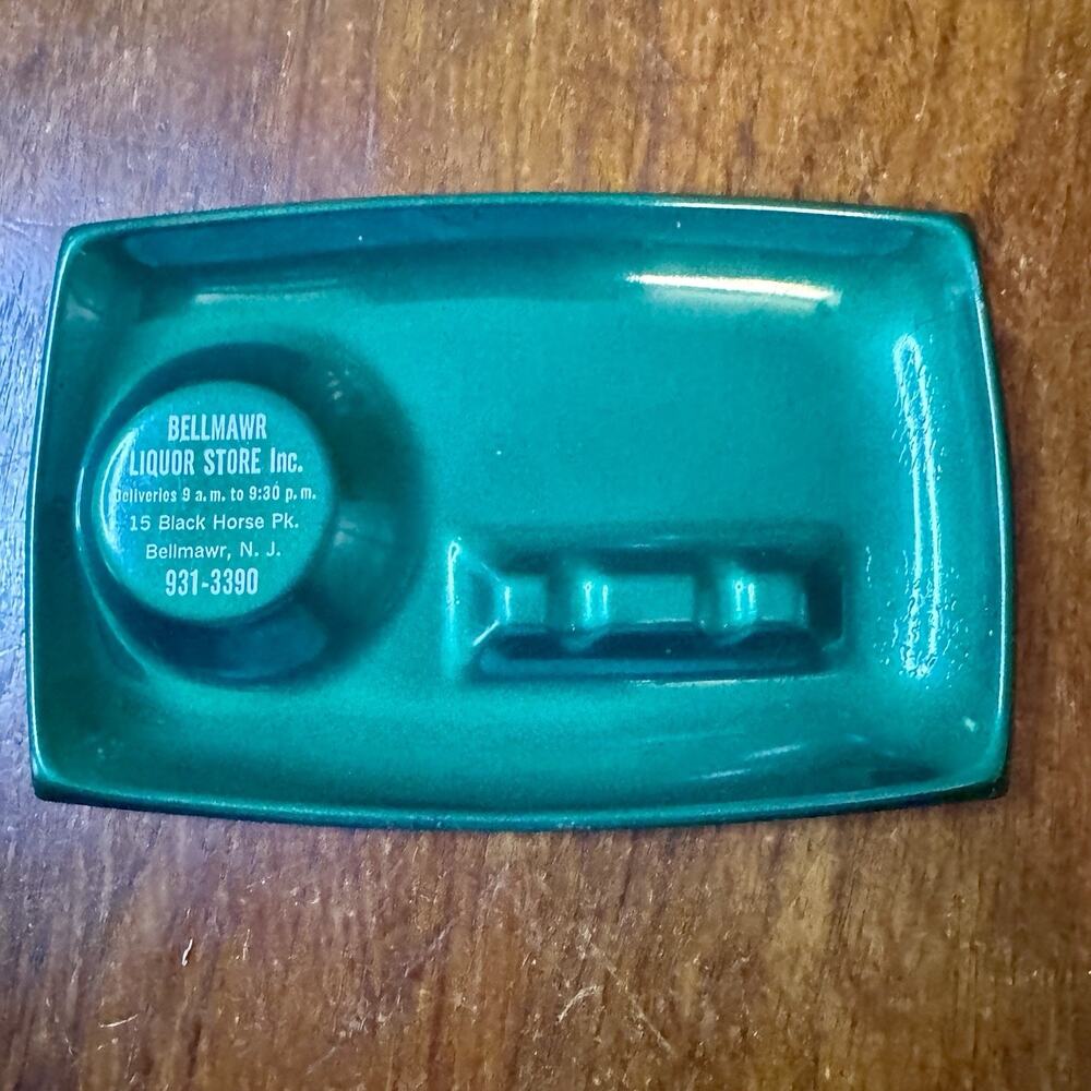 Vintage Bellmawr NJ Liquor Store Metal Advertising Ashtray Black Horse Pike